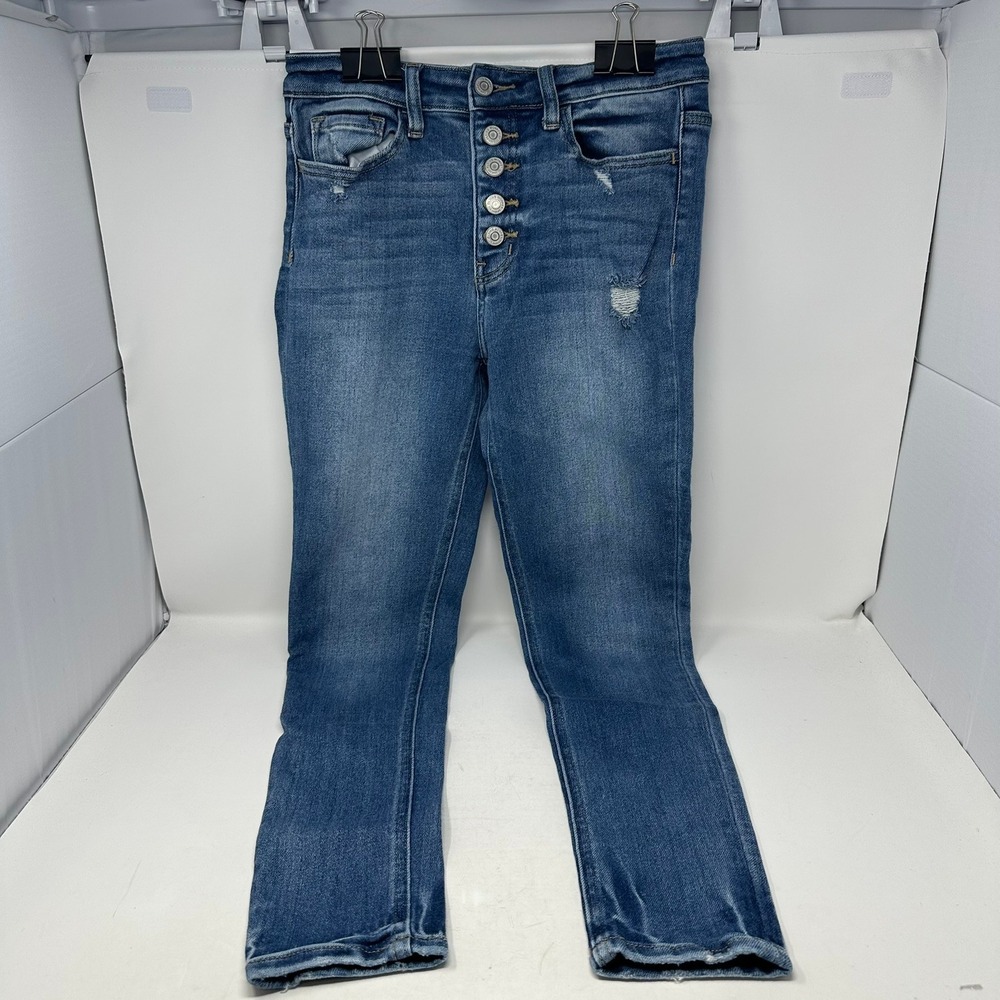 Flying Monkey Jeans Womens 27 Blue Platinum Skinny Button Fly Distressed MU3536M